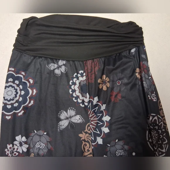 Bohemian Floral Black and Brown Women's Pants - Picture 3 of 4